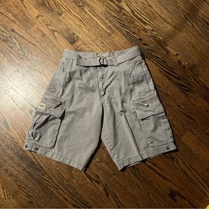 Vintage Lee Dungarees Mens 31 Gray Double Cargo Cotton Belted Shorts Russia Made